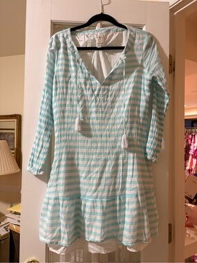 Sail to Sable Aqua and White Striped Cotton Tunic